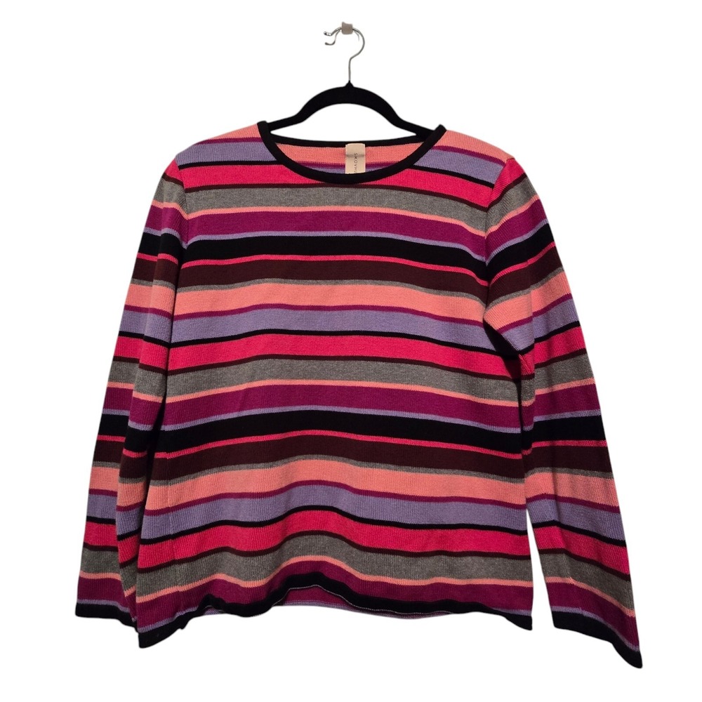 Skovhuus‎ Striped Sweater Womens LG Rainbow Cotton Blend Denmark Classic Preppy